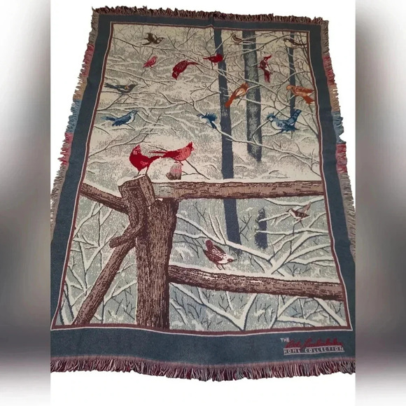 Bob Timberlake Home Collection Tapestry Throw Blanket Winter Birds Made USA - Picture 1 of 5